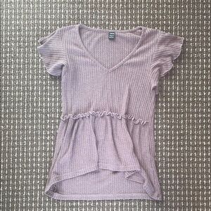 Purple V-Neck Ruffle Top